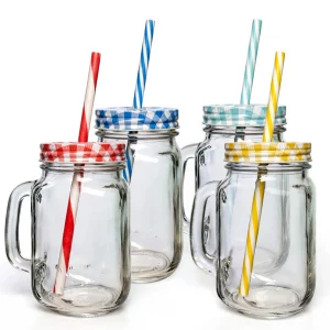 Drinking jar con tapa y popote de colores