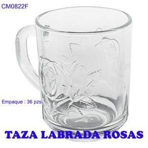 Taza Vidrio Grabado Rosas